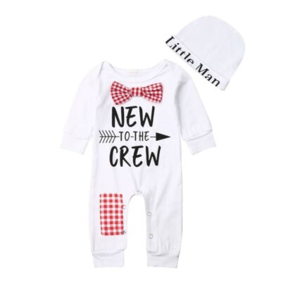 Newborn Baby Boys Cotton Autumn Long Sleeve Romper+Hat Jumpsuit Clothes Long Pants Warm Outfits