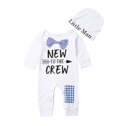 Newborn Baby Boys Cotton Autumn Long Sleeve Romper+Hat Jumpsuit Clothes Long Pants Warm Outfits