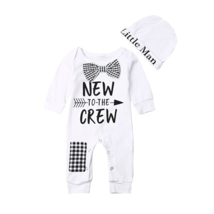 Newborn Baby Boys Cotton Autumn Long Sleeve Romper+Hat Jumpsuit Clothes Long Pants Warm Outfits