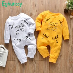 Infant Boys Girls Clothing Baby Romper Long Sleeve Letter Come On Daddy!You Can Do This! Jumpsuit Pajamas Newborn Baby Clothes